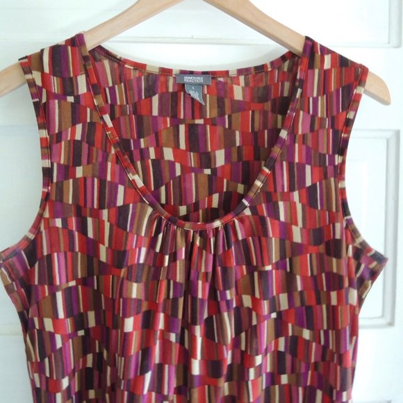 Kenneth Cole Reaction Red & Purple Multicolor Print Sleeveless Blouse L - Picture 3 of 8